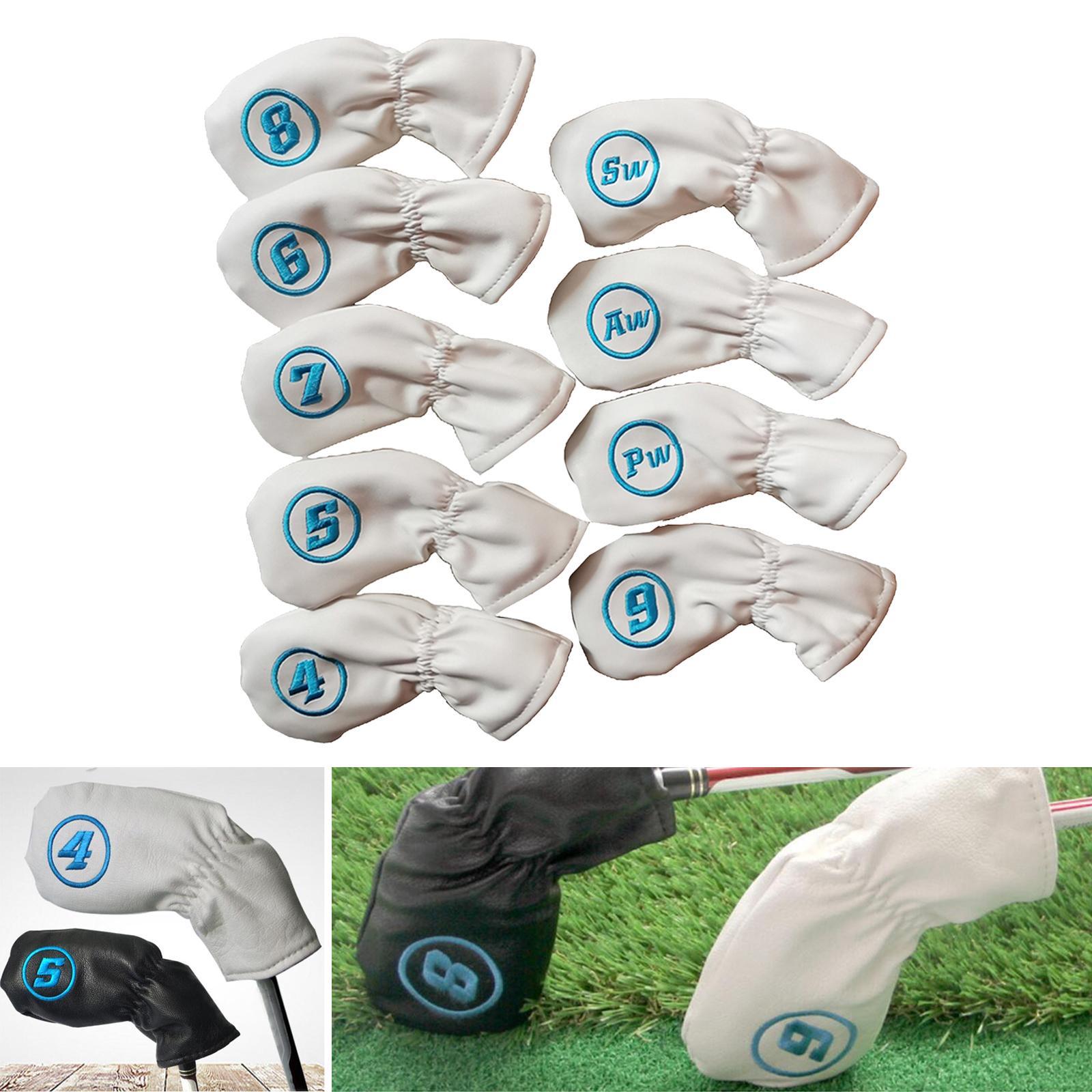 9 Pieces Golf Club Iron Cover Protective Headcover Fits All Brands White