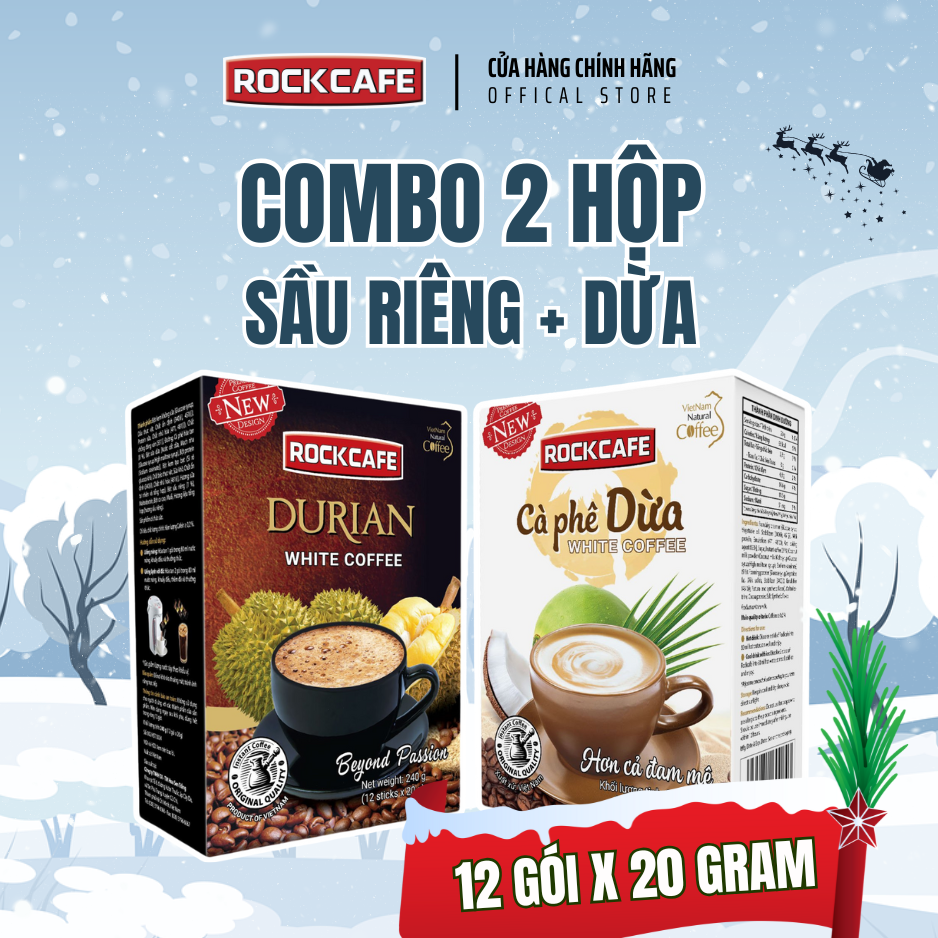 [CB] 2 hộp: Cà phê Dừa + Cà phê Sầu Riêng (Hộp 12 gói x 20 gr)