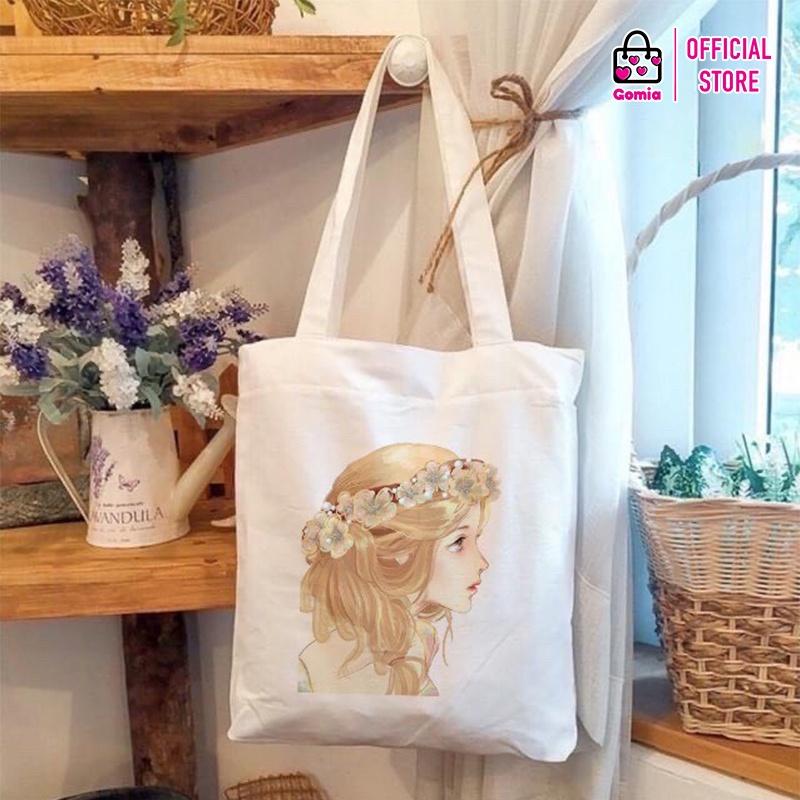 Túi vải canvas đeo chéo hình cô gái đi học đi chơi GOMIA TT2903