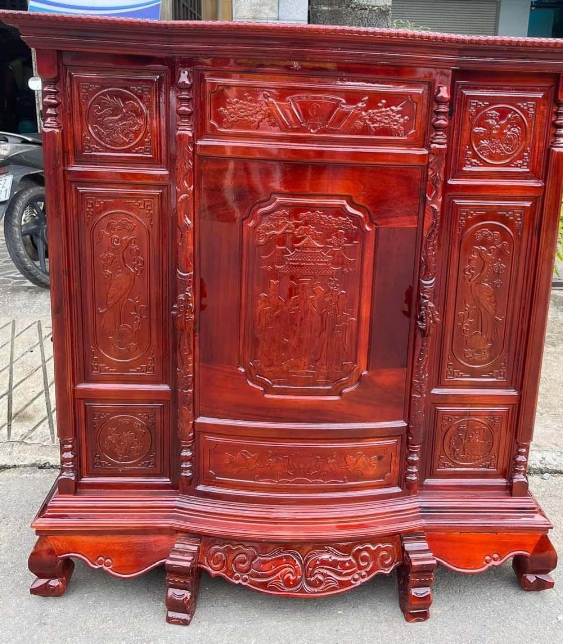 Tủ thờ gỗ tràm bụng phệ Phúc Lộc Thọ ,Tủ thờ gia tiên 1M 27