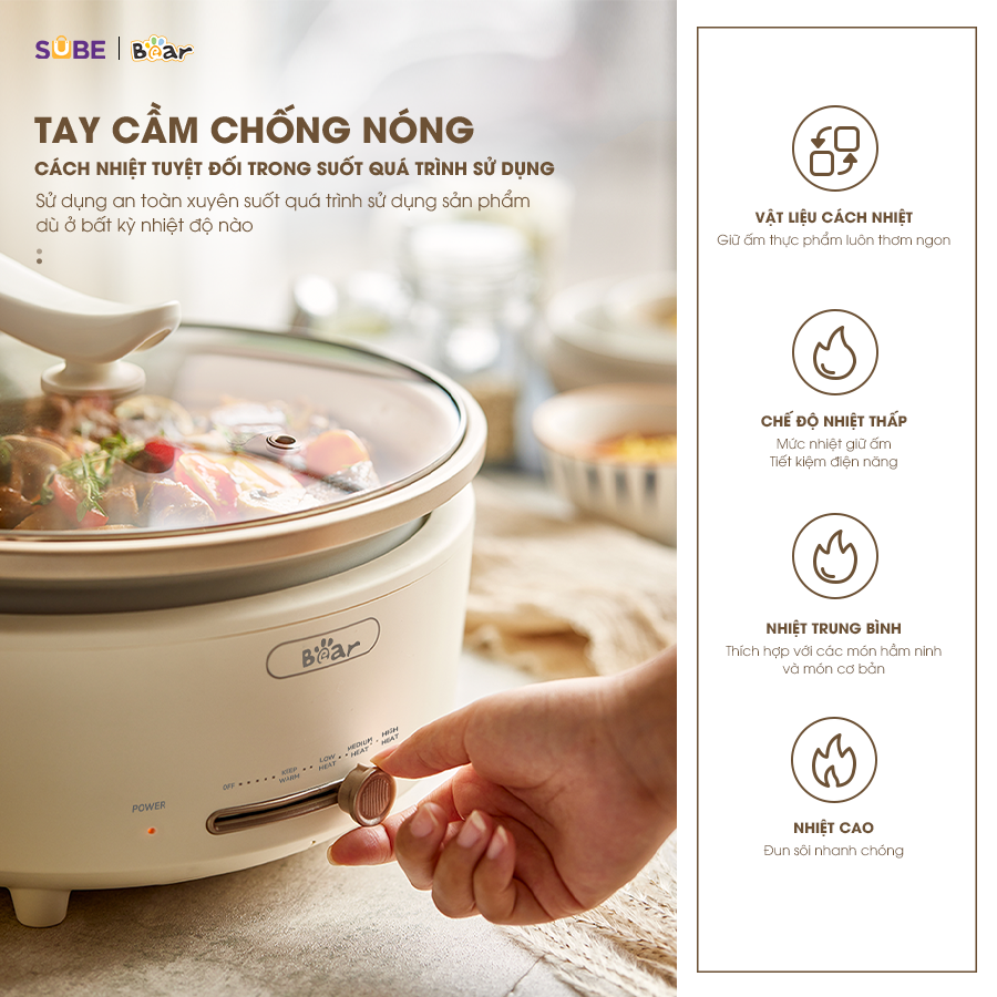 Nồi Lẩu Điện Đa Năng 5L Bear Chiên Xào Nấu Đế Tách Rời Sôi Nhanh Tiết Kiệm Điện Nhiệt Tỏa Đều Siêu Chống Dính SB-NL05F - Hàng Chính Hãng