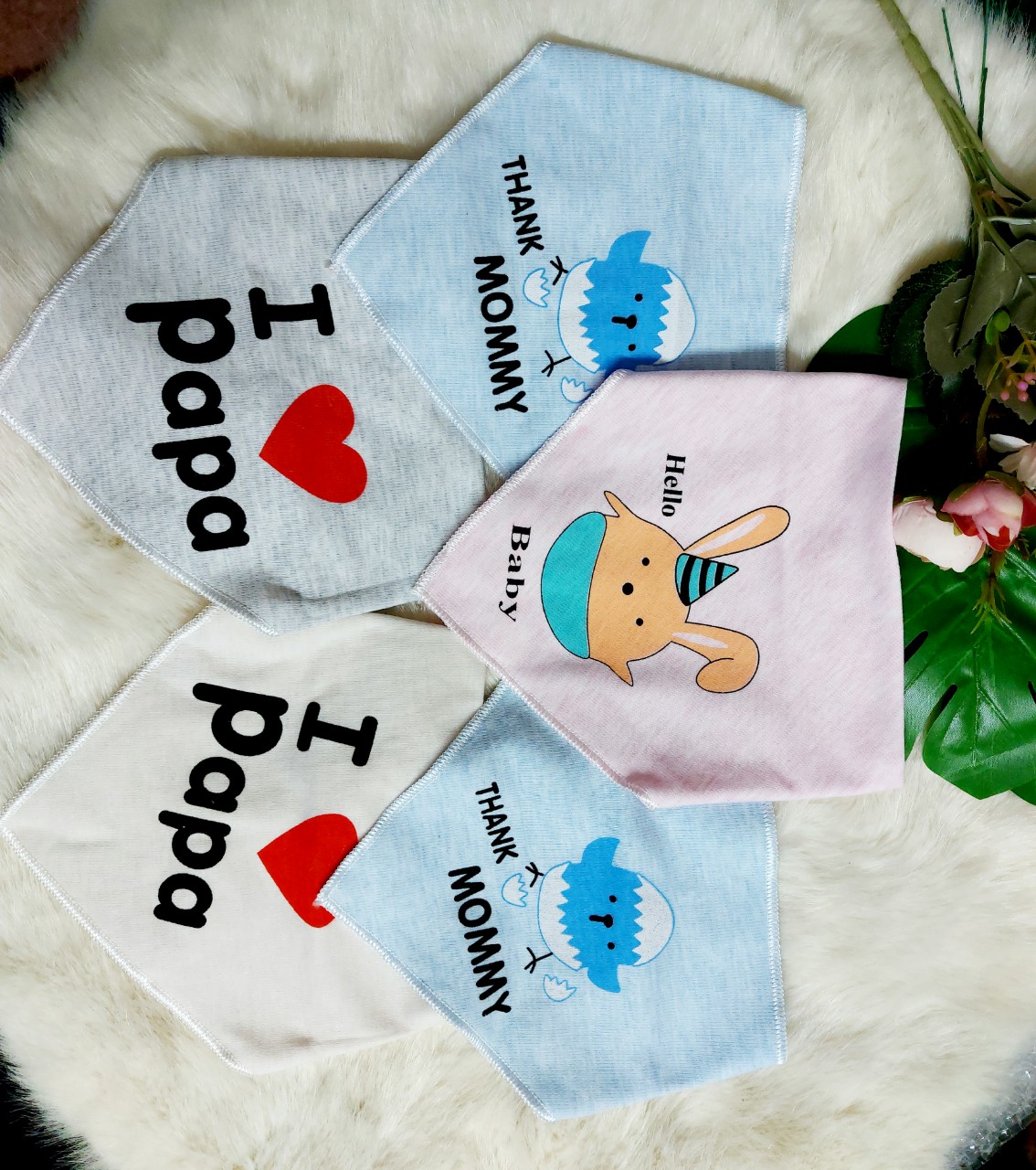 Khăn quàng cổ cho bé loại cotton siêu mềm đẹp in chữ và họa tiết