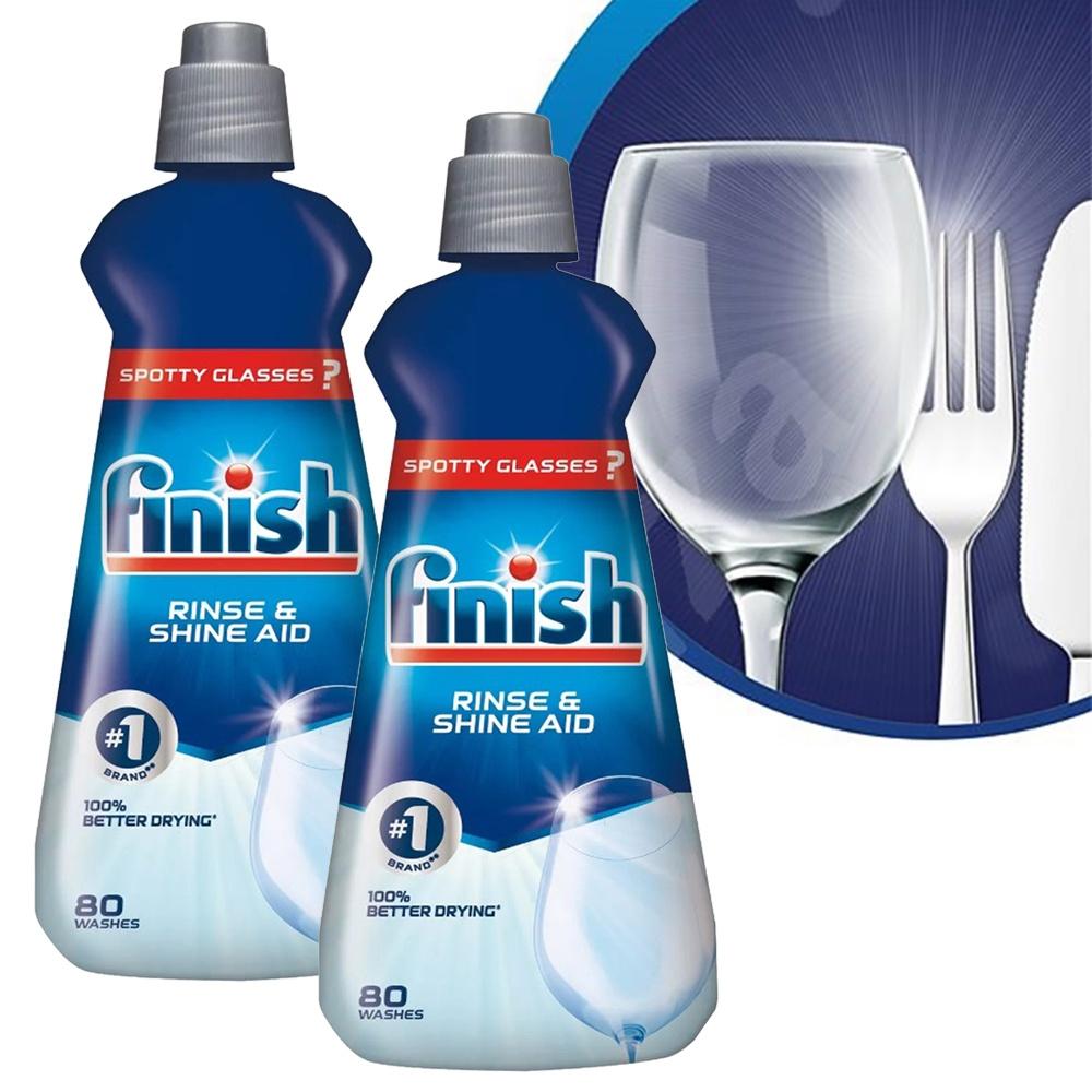 Combo 2 chai nước làm bóng và khô bát, đĩa Finish Dishwasher Rinse &amp; Shine Aid Regular 400ml (2x400ml)