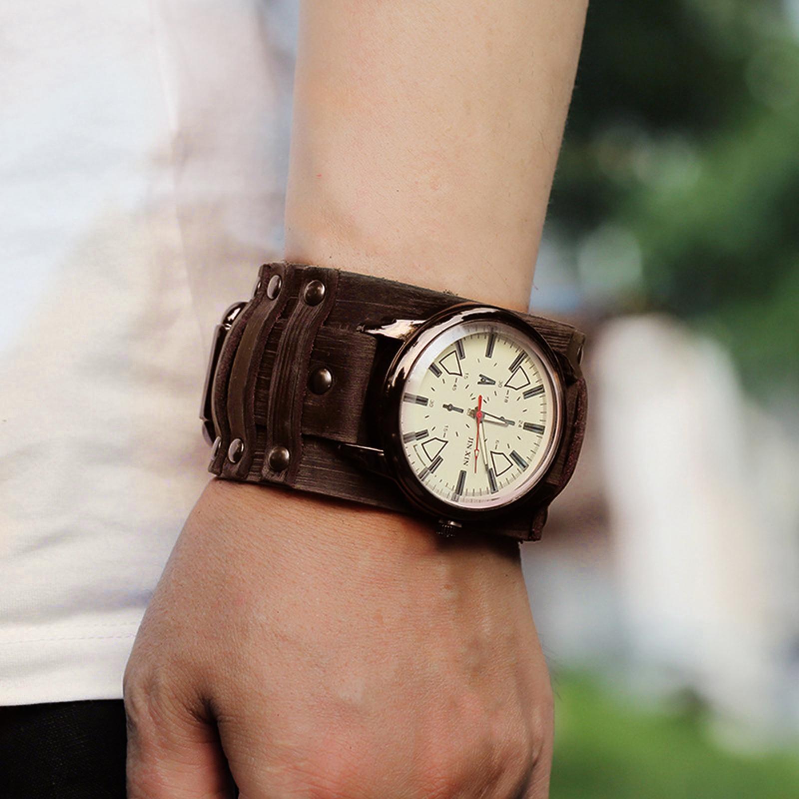 2 Pcs Retro Punk Pointer Watch Leather Wide Belt Strap Adjustable Gifts
