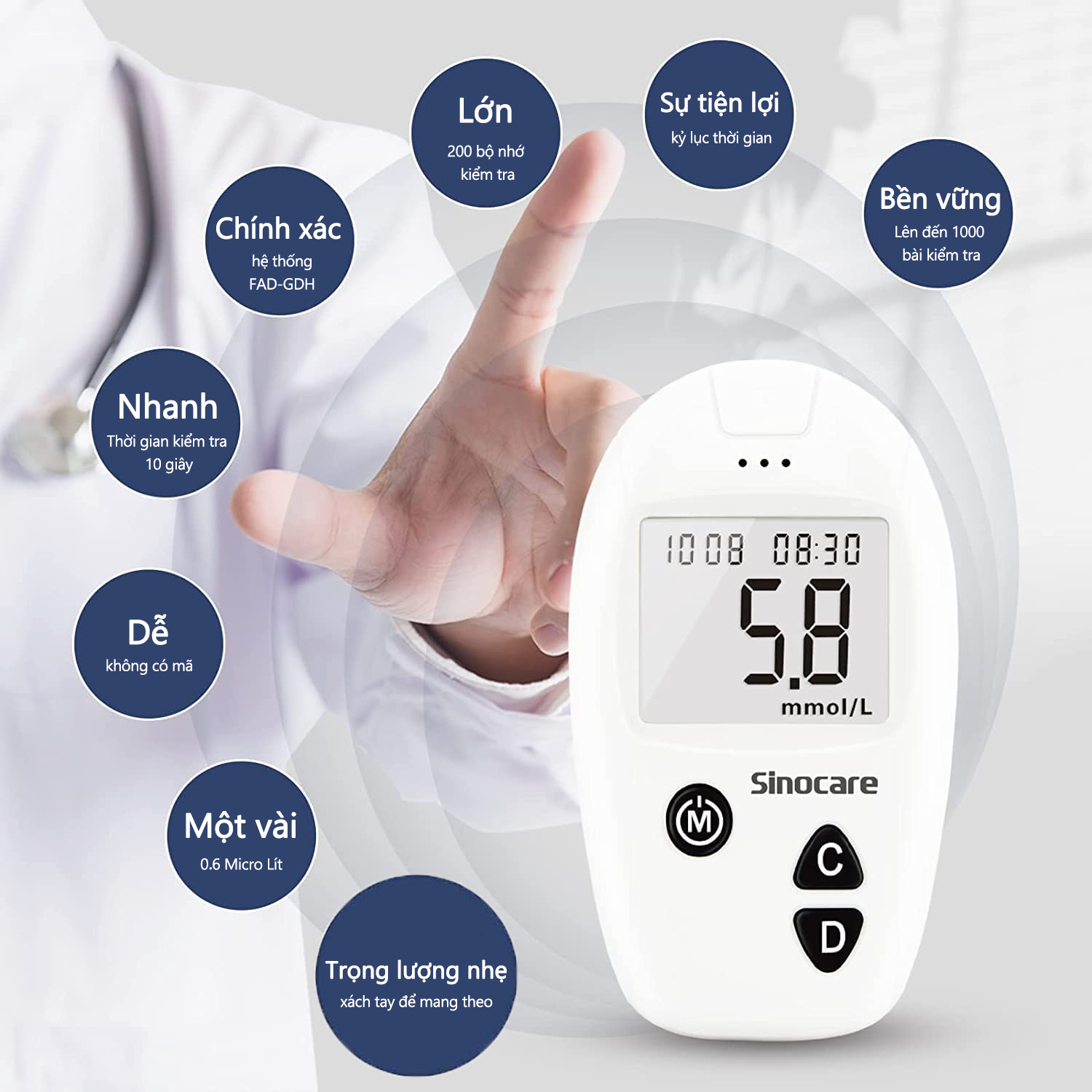 Que Thử Đường Huyết Safe Accu Sinocare (Hộp 25 Que)