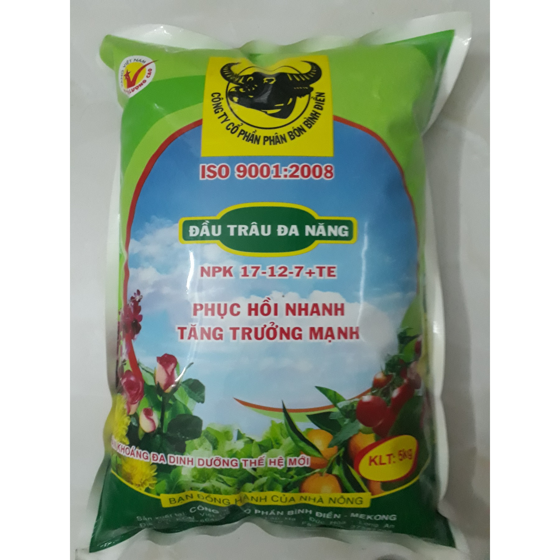 Gói 5 Kg Phân đầu trâu đa năng NPK 17-12-7+TE - Phân 3 màu cao cấp chuyên hoa và cây cảnh