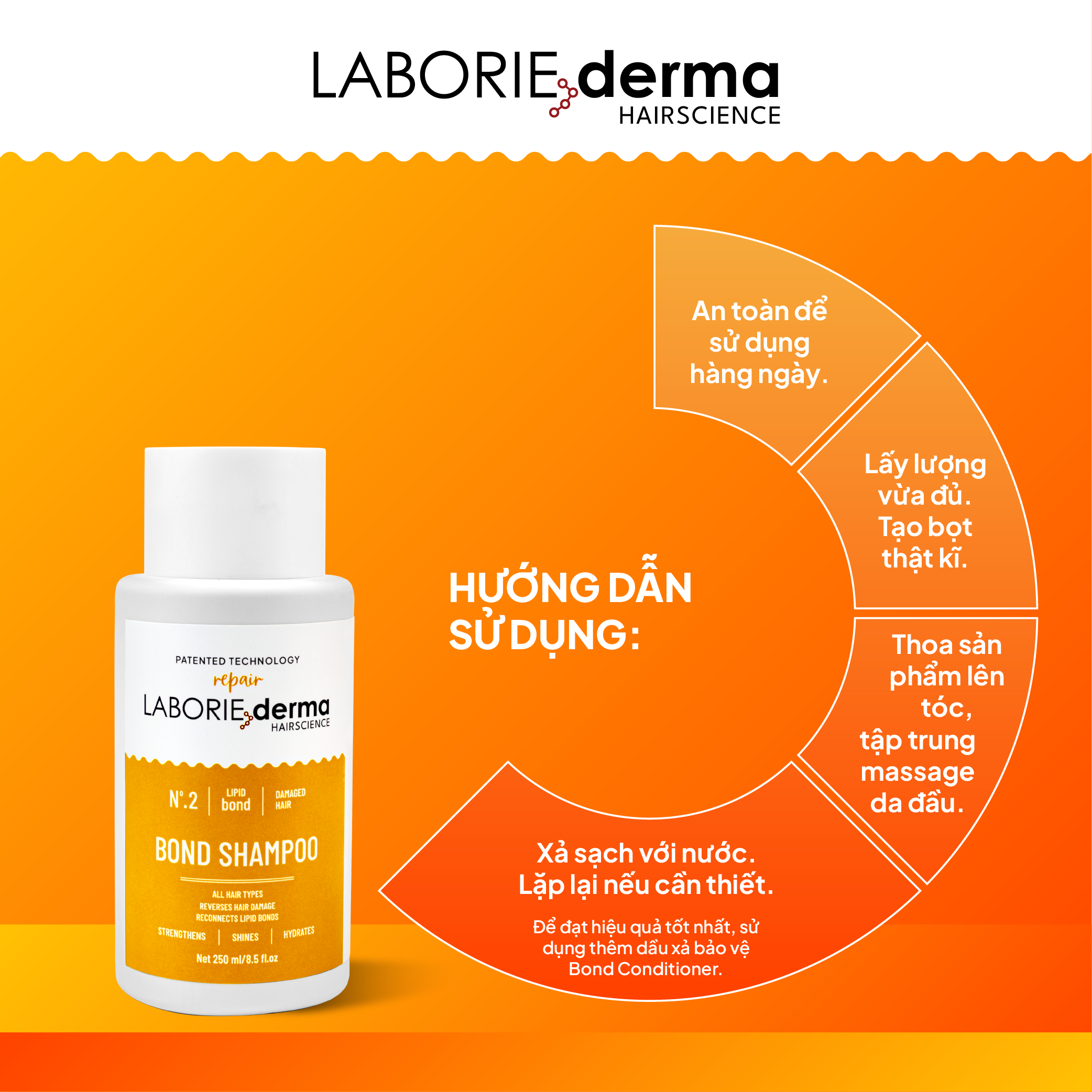 Dầu gội hỗ trợ phục hồi, tăng cường chắc khỏe tóc LABORIE derma Bond Shampoo 250ml
