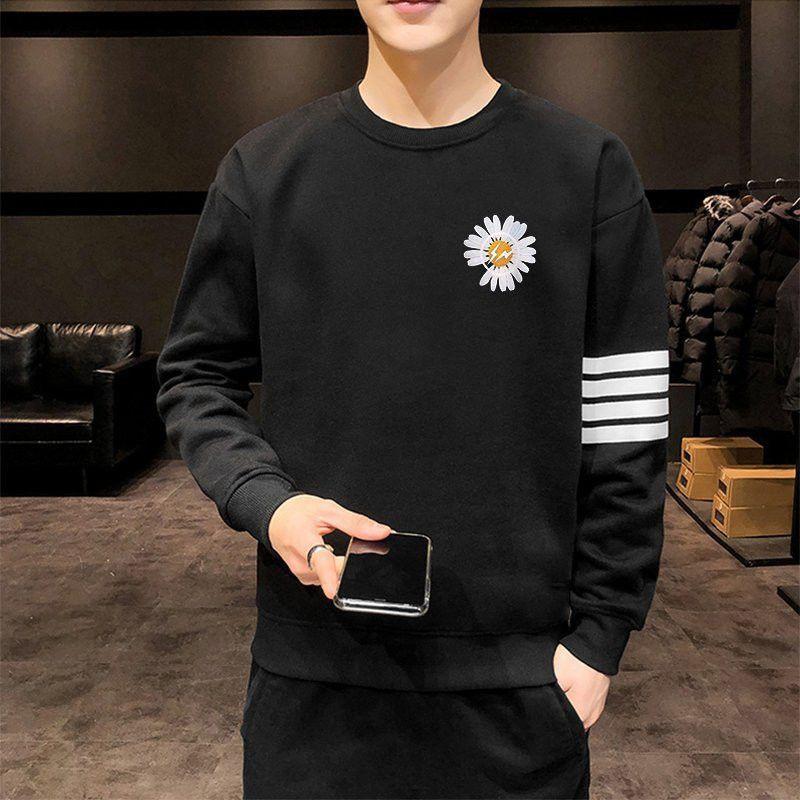 Áo Sweater Cổ Tròn Dài Tay NAM Nữ Màu Đen Chất Vải Nỉ Poly Hàng Freesize 1 Cỡ Rộng Dưới 65kg Mặc Vừa (Hoa Cúc )