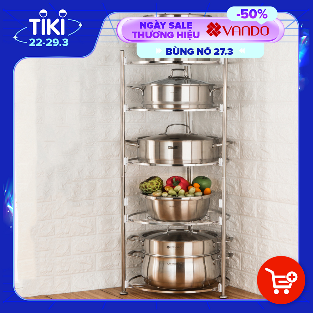 Kệ nhà bếp hình tròn 4 tầng INOX 304 cao cấp đựng xoong nồi, kệ để đồ đa năng tiết kiệm không gian bếp VANDO