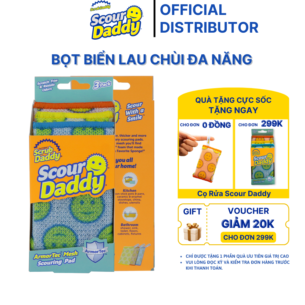 [Quà Tặng] Miếng Cọ rửa Scour Daddy - Lưới ArmorTec Rửa Sạch Loại Bỏ Các Mảng Bám Cứng Đầu