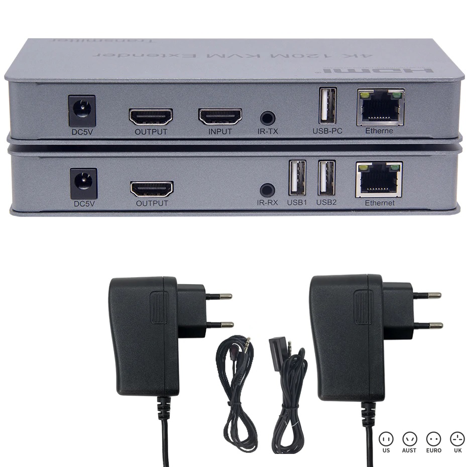 Bộ Kéo Dài Tín Hiệu HDMI Qua Lan RJ45 120m KVM Có 2 Cổng USB Hỗ Trợ 4K