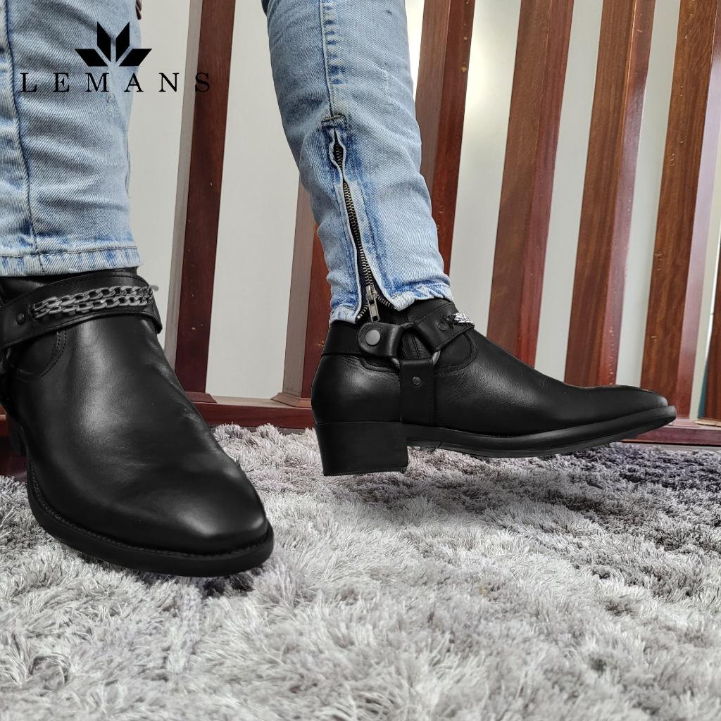 Giày da bò Harness Boots LeMans, gót cao 6cm vân phíp gỗ, khóa kéo YKK, logo gầm độc quyền, bảo hành 24 tháng