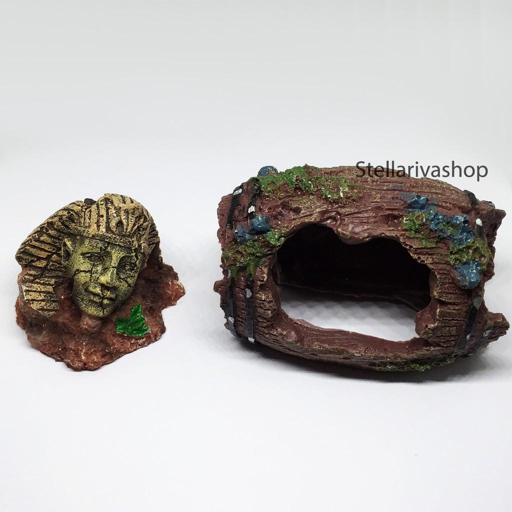 Mô Hình Thùng gỗ và tượng đá Làm Tiểu Cảnh - trang trí terrarium / decord mô hình quà tặng trang trí