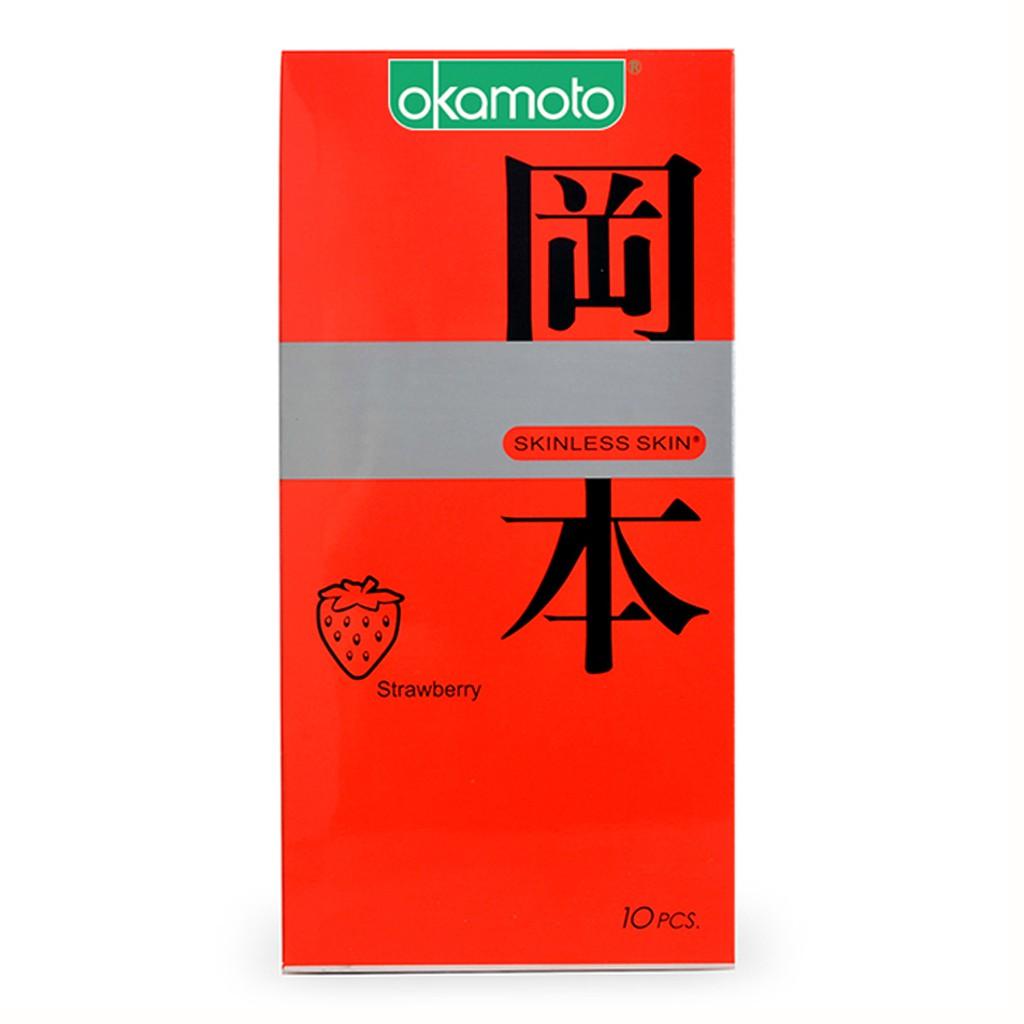 Combo 2 hộp Bao Cao Su Okamoto Skinless Skin Strawberry Hương Dâu Hộp 10 Cái