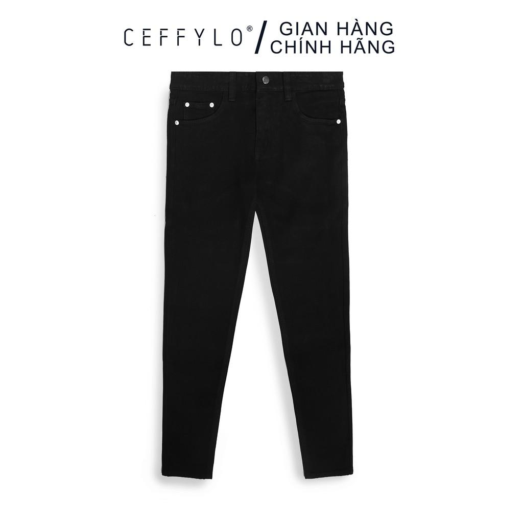 Quần Jeans trơn Đen nam form slimfit trơn CEFFYLO chất Jean thun co giãn nhẹ