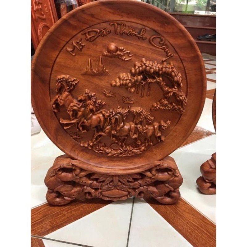 Đĩa Trang Trí Mã Đáo Thành Công Gỗ Hương Nguyên Khối