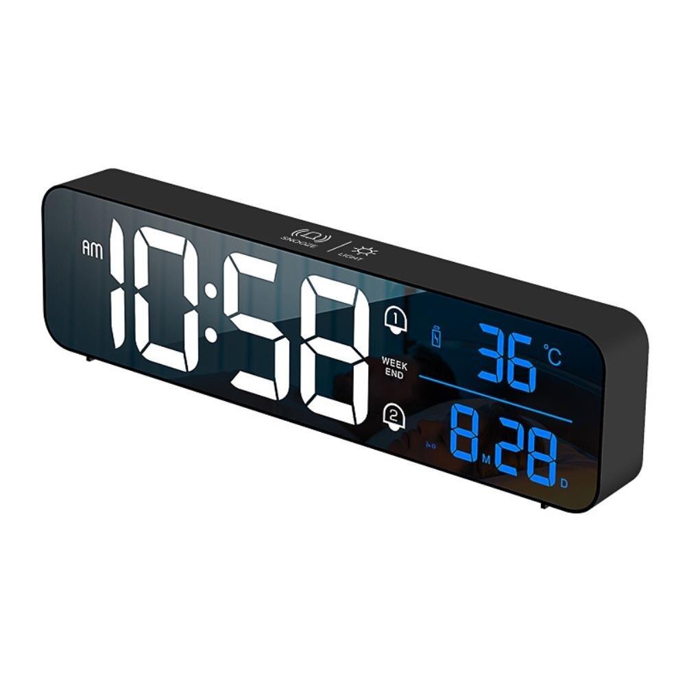 LED Digital Alarm Clock Rechargeable Temperature Date Display Desktop Mirror Clocks Home Table Bedside Decor Electronic Clock