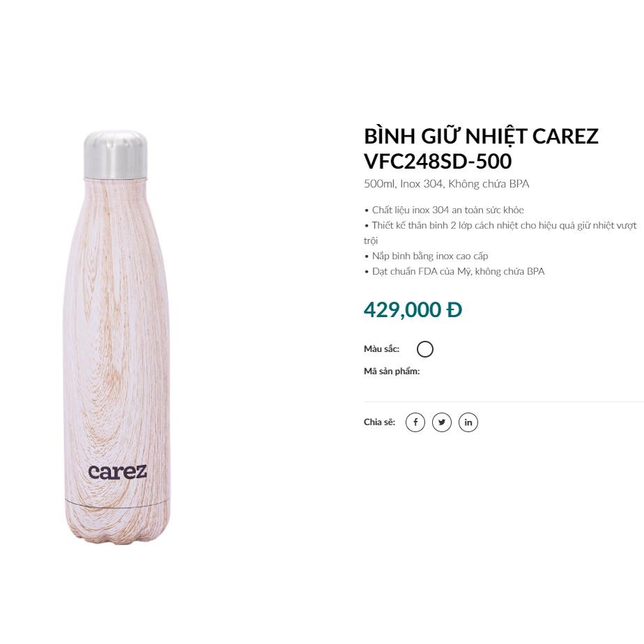 Bình giữ nhiệt Carez BLONDE WOOD VFC248SD-500 Nguồn cảm hứng từ thiên nhiên 500ML, Inox 304, Không chứa BPA, Hàng chính hãng