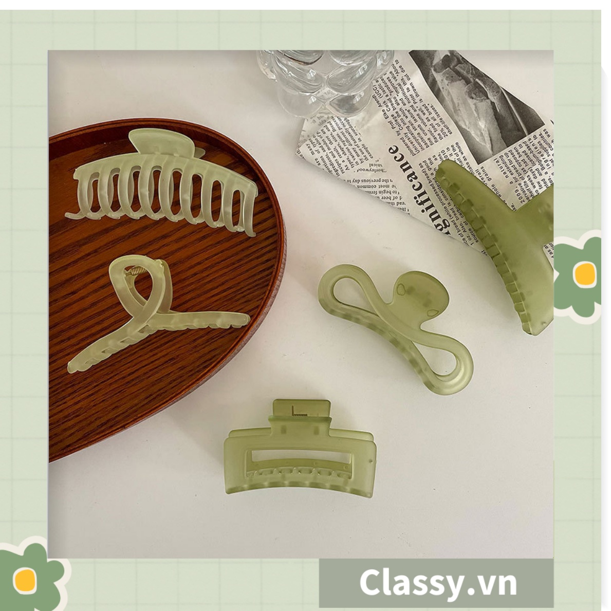 Kẹp tóc càng cua Classy màu xanh lá, dạng kẹp trong đục, nhiều kiểu dáng hiện đại PK1169