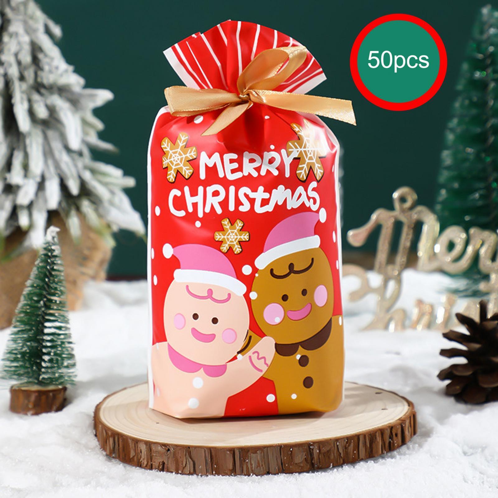 50Pcs Gift Bags Gift Wrapping Bags Christmas Present Bags Xmas Party Favors Reusable Christmas Theme Storage Bags Cookie Bags