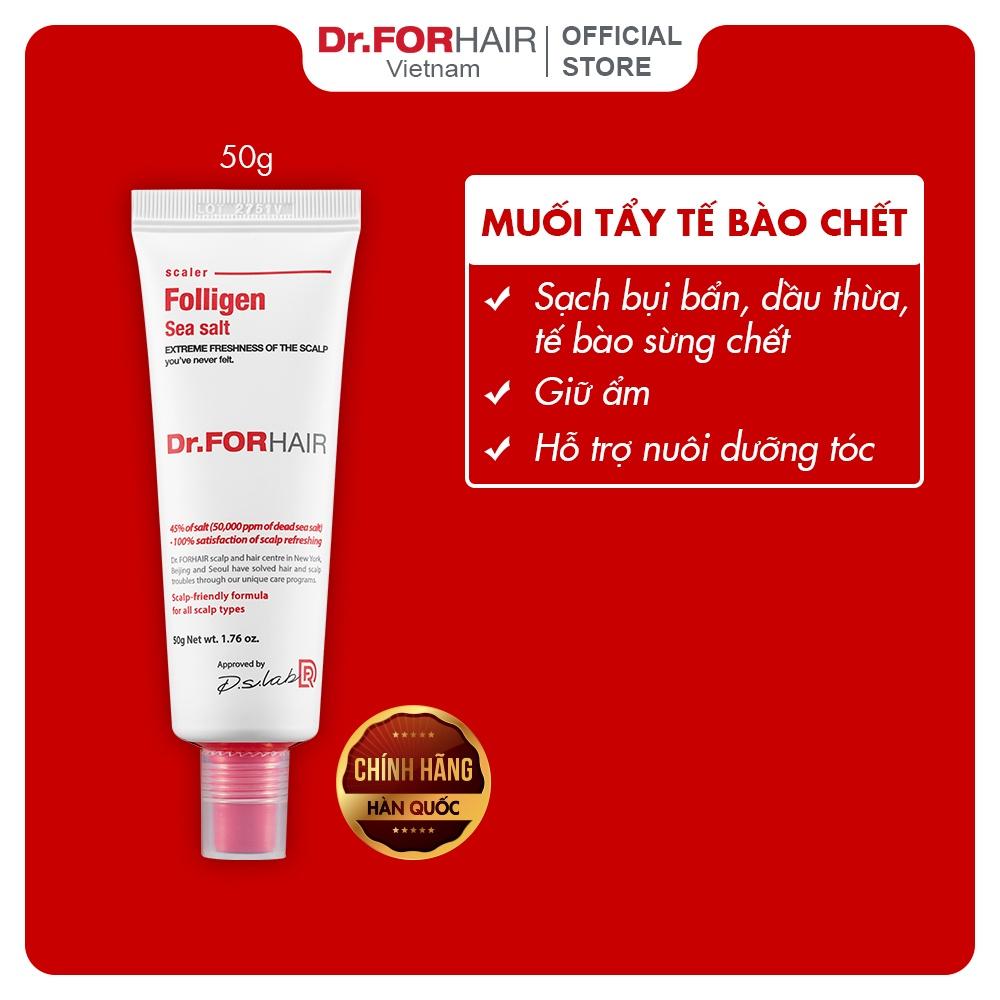 Bộ muối tẩy tế bào chết da đầu và dầu xả dưỡng tóc Dr.FORHAIR Folligen Scalp Pack 50ml và Sea Salt Scaler 50g