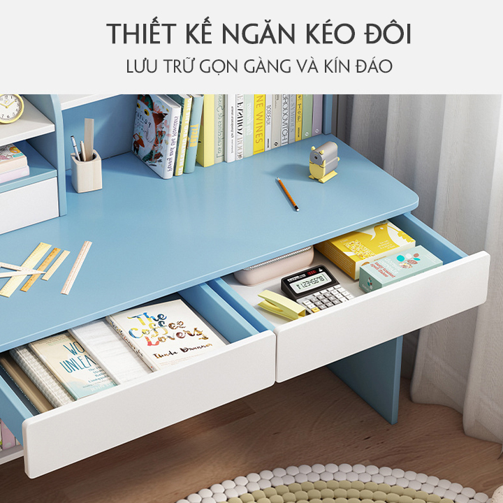 Bàn học trẻ em, bàn học sinh có ngăn kéo kèm giá để sách