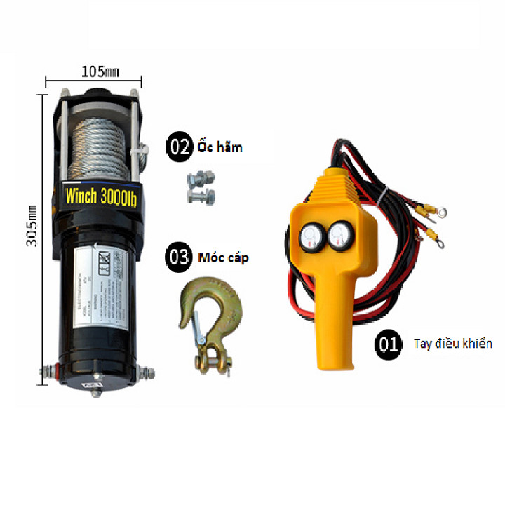 Tời cứu hộ loại 3000LBS loại dùng điện ắc quy 12v/24V