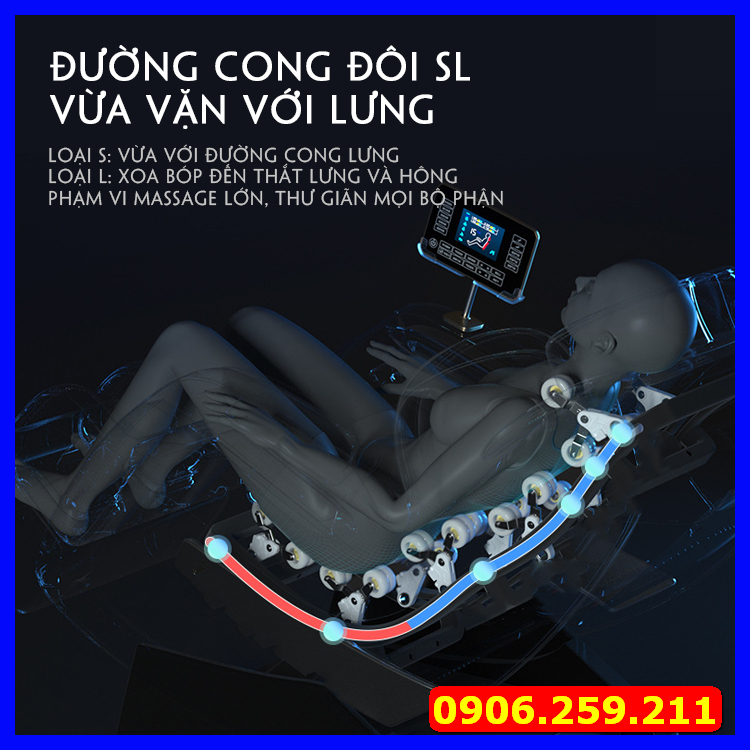 Ghế Massage Trị Liệu Toàn Thân Cao Cấp - Ghế MassageTrục SL Bi Lăn Tự Động ,Màn hình cảm ứng
