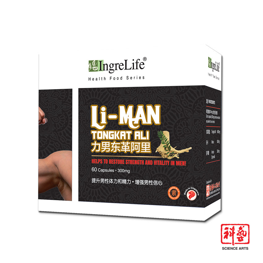 Viên Uống Tăng Cường Sinh Lý Nam Li-Man Tongkat Ali IngreLife Singapore Tăng Cường Sức Mạnh, Độ Bền Và Sinh Lực Nam, Hỗ trợ Giảm Mỏi Cơ Trong Thể Thao - Hộp 60 Viên