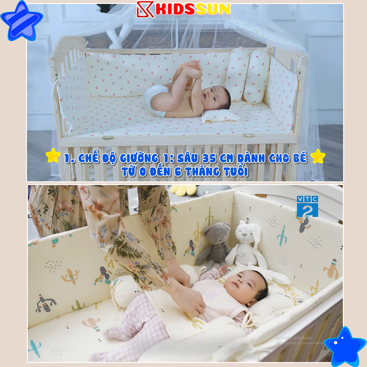 Giường Cũi Đa Năng 6 in 1 Màu Trắng cho Bé Kidssun Tặng Bộ Quà 5 Sản Phẩm An Toàn Tiện Lợi Bảo Hành 3 Năm