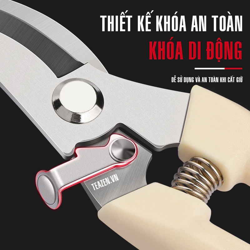 Kéo cắt cành lưỡi thép không rỉ siêu sắc bén tay cầm lò xo cộng lực chắc chắn có chốt an toàn - miếng lót chuột