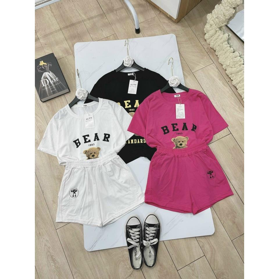 Set Quần Short + Áo Phông BEAR 1983 Ullzang (Ảnh thật/Có Sẵn), Set Đồ Nữ Đi Chơi Set Bộ Nữ Quần Short Ống Rộng Phong Cách Hàn Quốc Style Nhẹ Nhàng