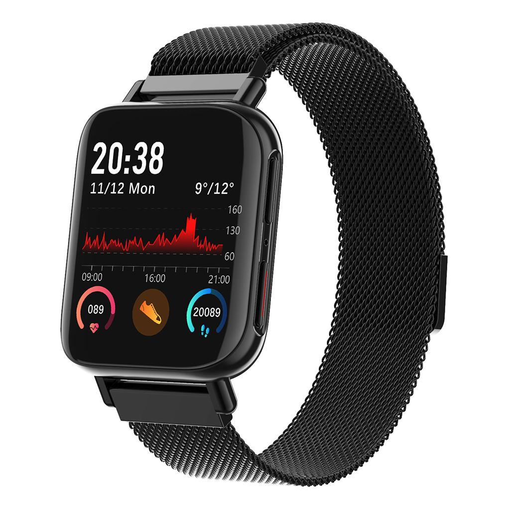 Bluetooth4.0 Smart Watch Heart Rate Sleep Monitor Full Touch Black Steel