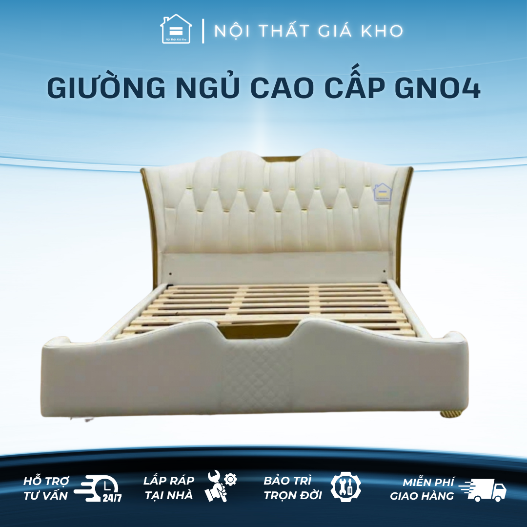 Giường Ngủ Bọc Nệm Da Adora GN04 Nhẹ Nhàng Sang Trọng Kiểu Châu Âu, Giường Cưới Công Nghệ Mỹ - Kích thước 1m8x2m