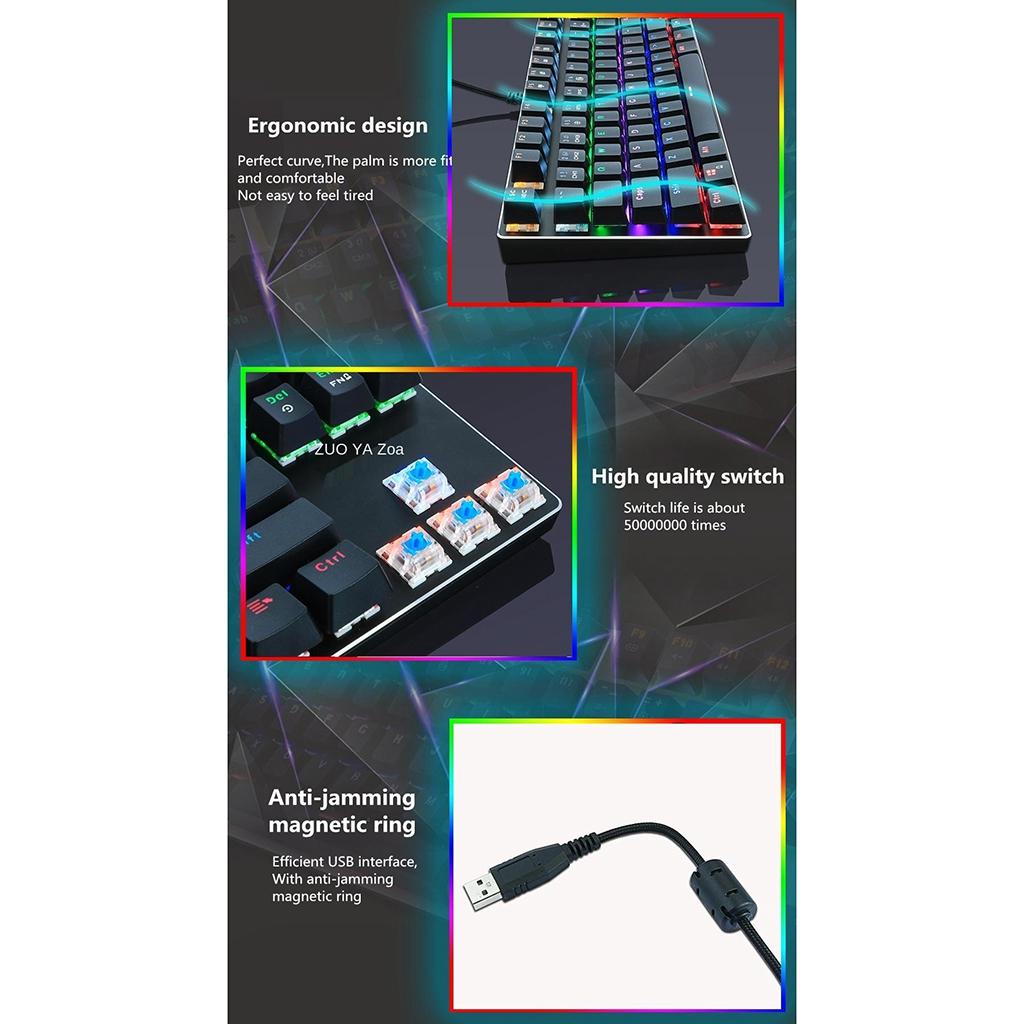 ZUOYA Gaming Mechanical Keyboard Wired Backlit 87Key