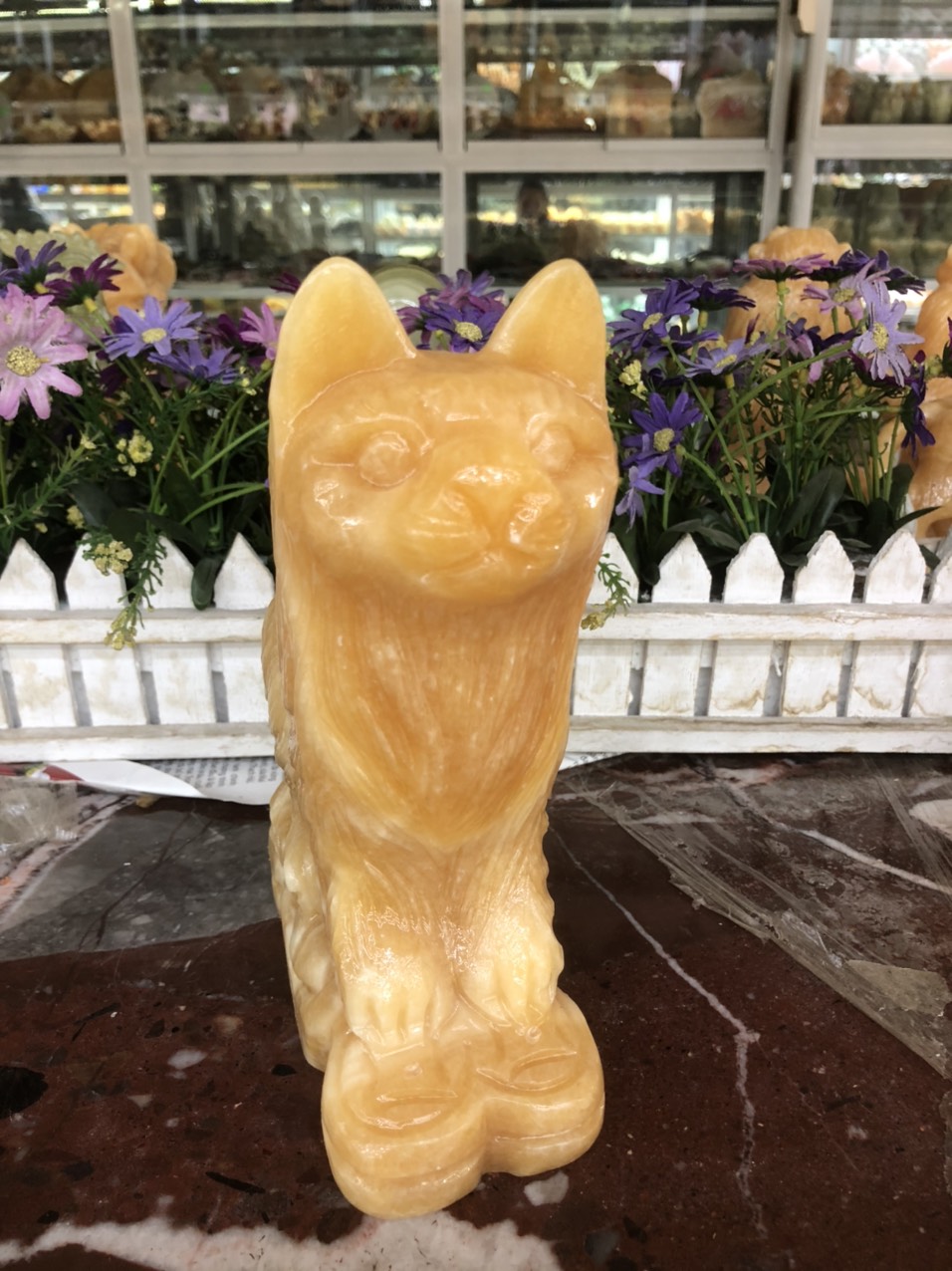 Tượng con mèo giáp phong thủy đá ngọc Onyx trang trí phòng khách, bàn làm việc - Dài 20 cm