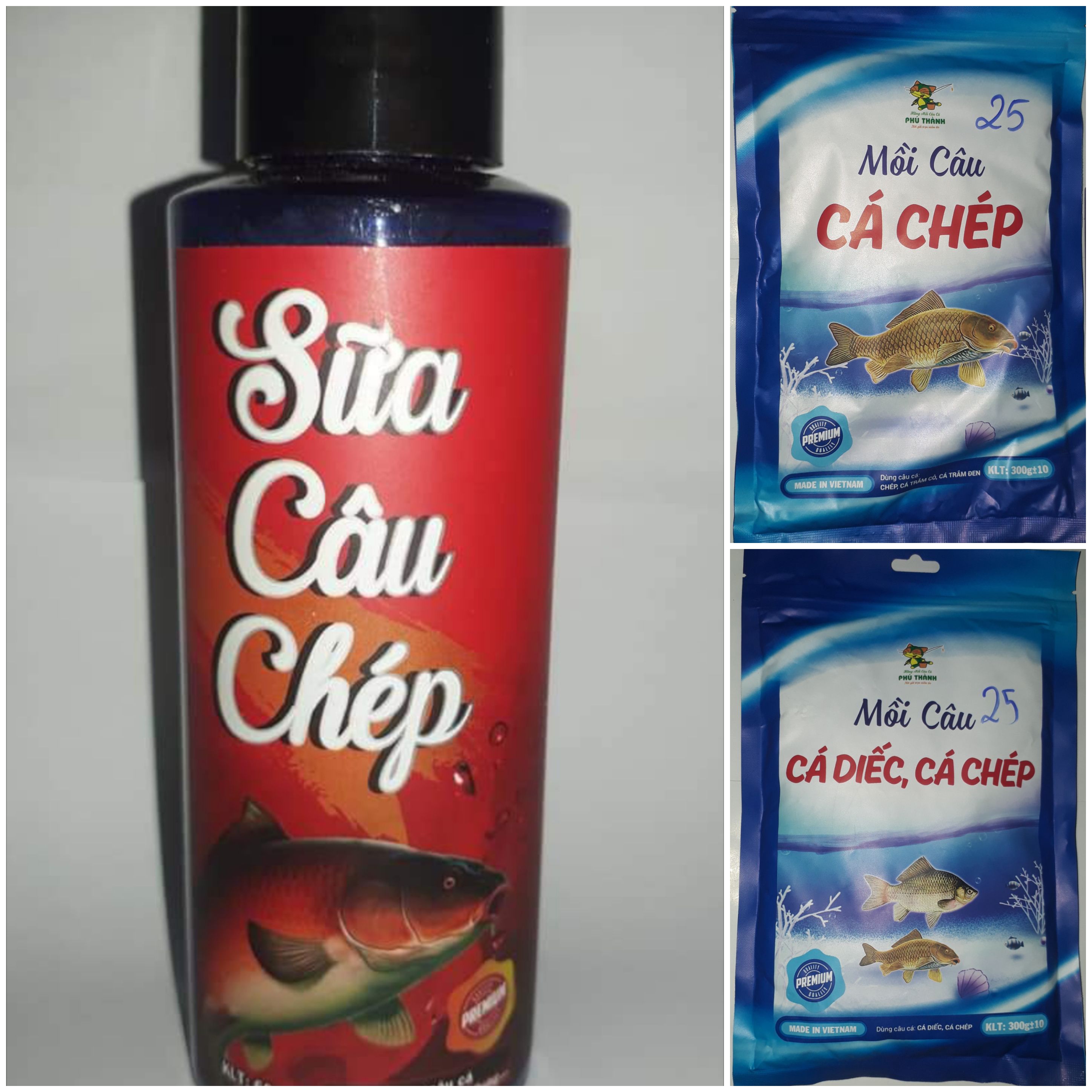 Combo gồm Mồi Câu Cá Chép,Diếc và Tinh Chất Sữa _ Bộ 3kết hợp hoàn hảo của Hãng Phú Thành