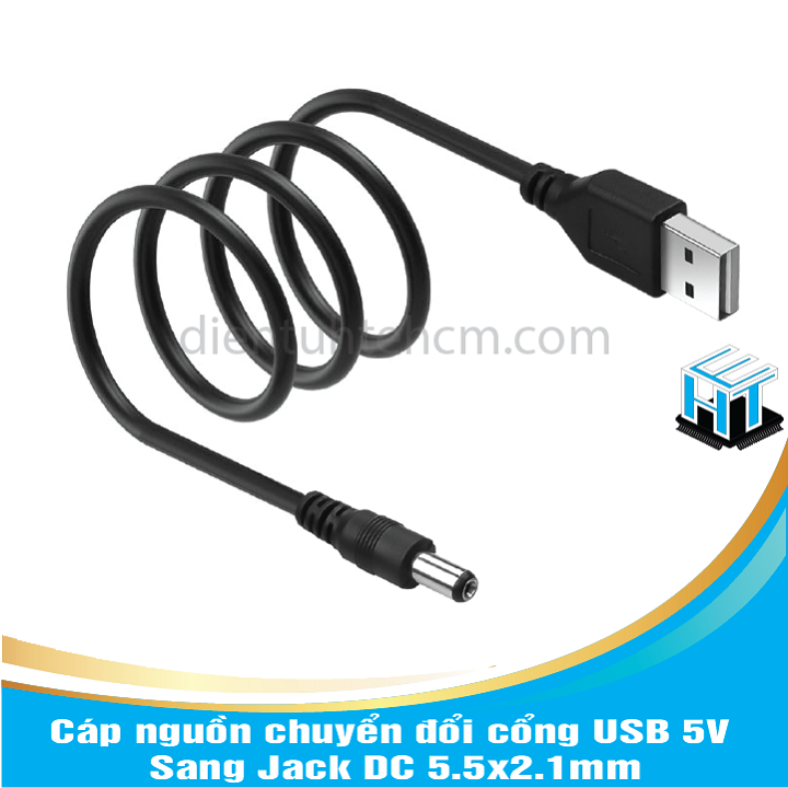 Cáp nguồn chuyển đổi cổng USB 5V Sang Jack DC 5.5x2.1mm