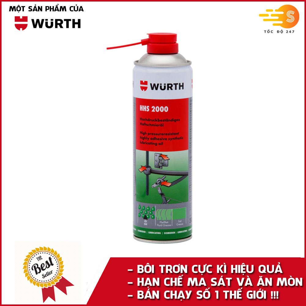 Mỡ Bò Nước Dạng Xịt Bôi Trơn Chịu Nhiệt Wurth Hhs 2000 (500ml)