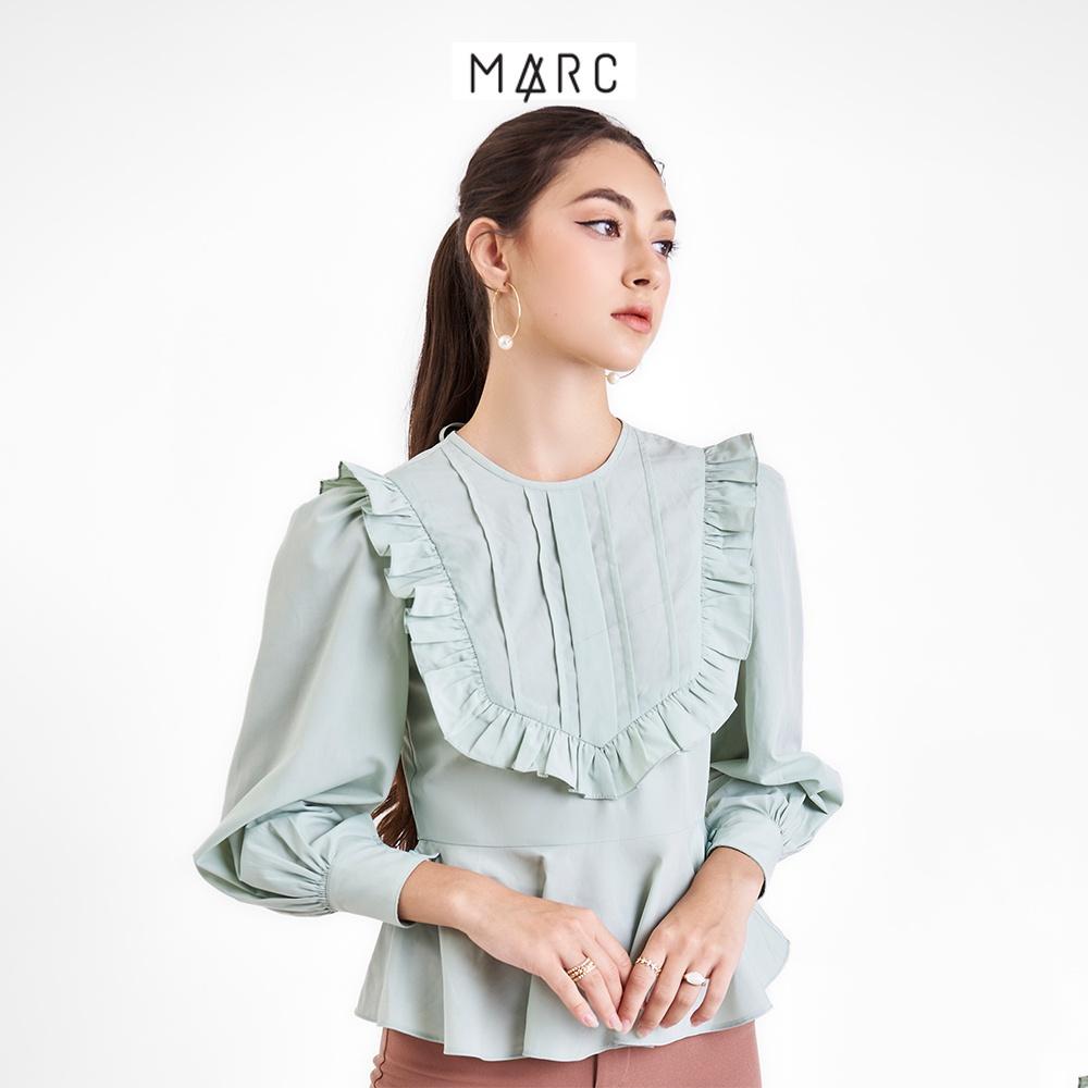 Áo kiểu nữ MARC FASHION tay dài xếp li ngực cổ phối bèo TRSH090622