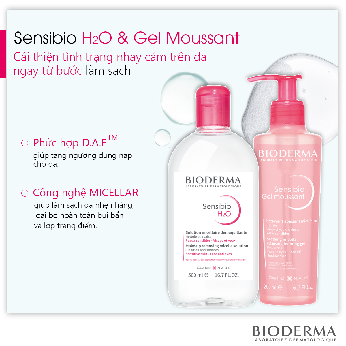 Dung Dịch Làm Sạch Và Tẩy Trang Công Nghệ Micellar Bioderma Sensibio H2O + Tặng Gương Hai Mặt Màu Ngẫu Nhiên