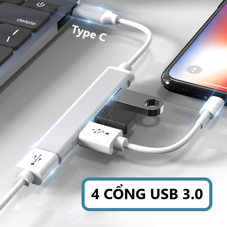 HUB TYPE C Và HUB USB 3.0 Tốc Độ Cao Chia 4 Cổng VinBuy, HUB Chuyển Đổi Dành Cho Macbook Pro Laptop PC , Thiết Bị Ổ Chia USB - Hàng Chính Hãng