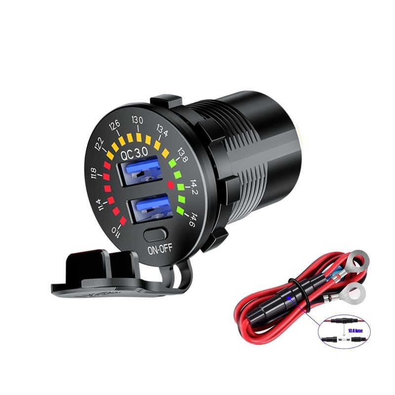 12V 24V QC 3.0 Dual USB Car Sạc không thấm nước 36W USB FASTLE