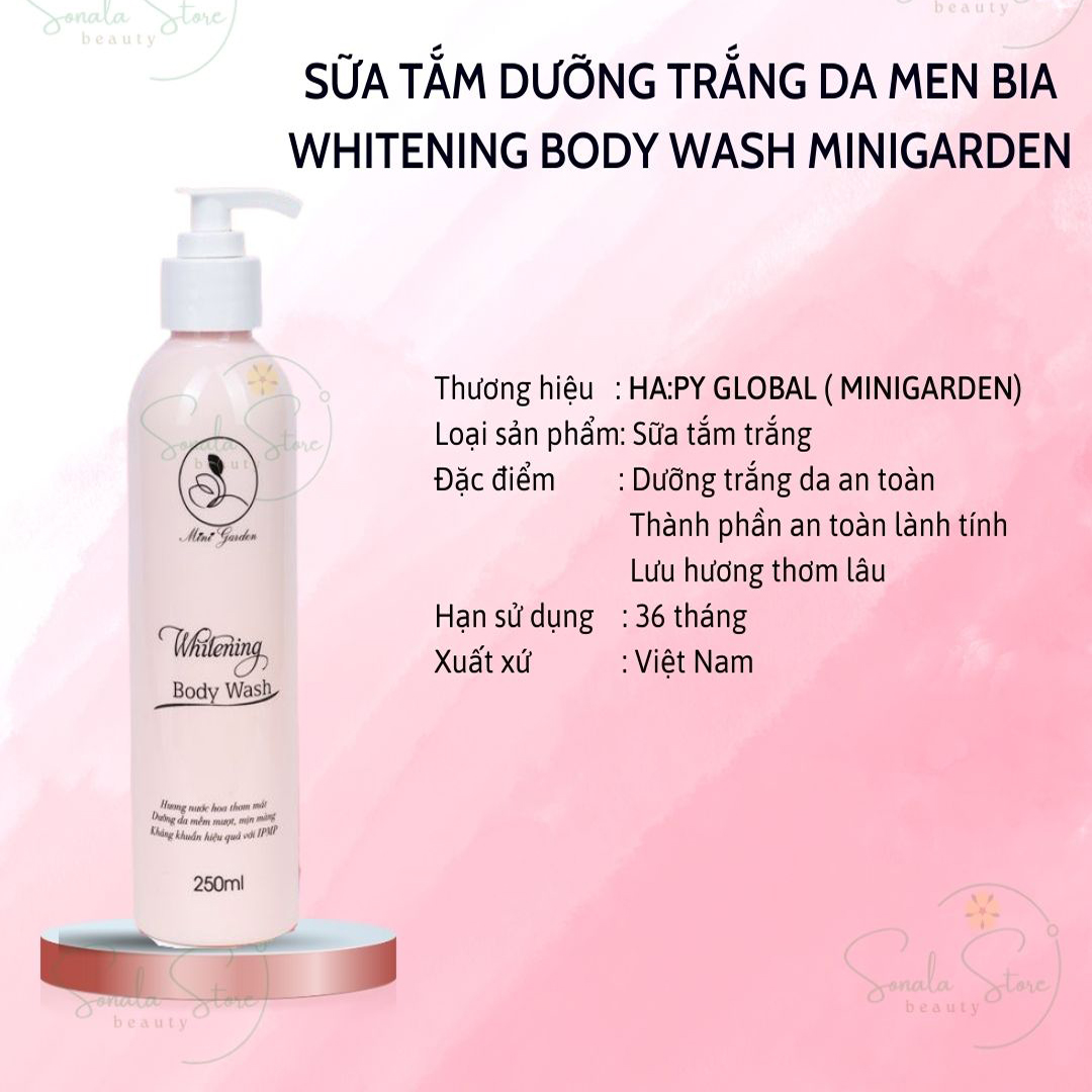 Sữa Tắm Trắng Da Giữ Ẩm Men Bia MINIGARDEN WHITENING BODY WASH 250ml Dưỡng Trắng Da Toàn Thân Phục Hồi Da Khô Giúp Da Mềm Mịn SONALA