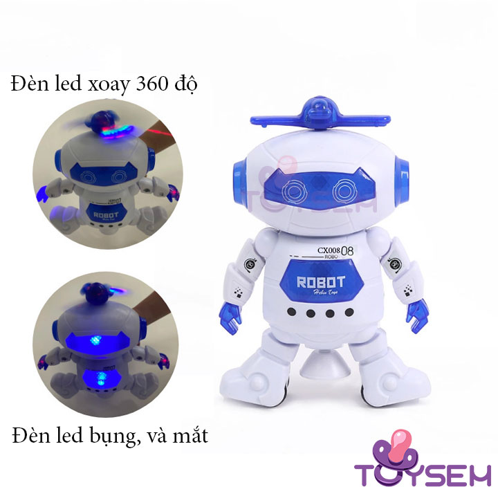 Đồ chơi robot nhảy múa theo nhạc xoay 360 có đèn led vui nhộn - Người máy đồ chơi nhún nhảy - Thế giới đồ chơi Toysem - Quà tặng sinh nhật cho bé trai bé gái cute