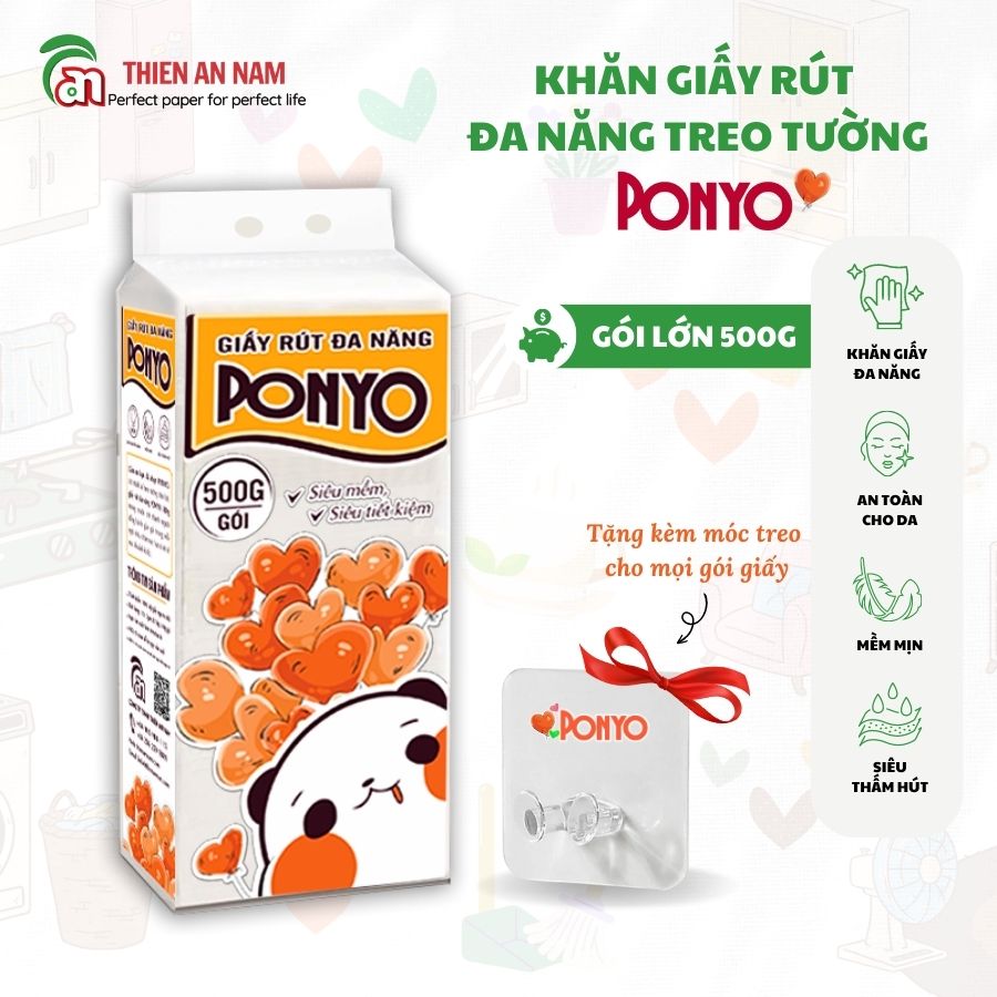 Thùng 6 Gói Khăn Giấy Rút Đa Năng Treo Tường Ponyo 500g