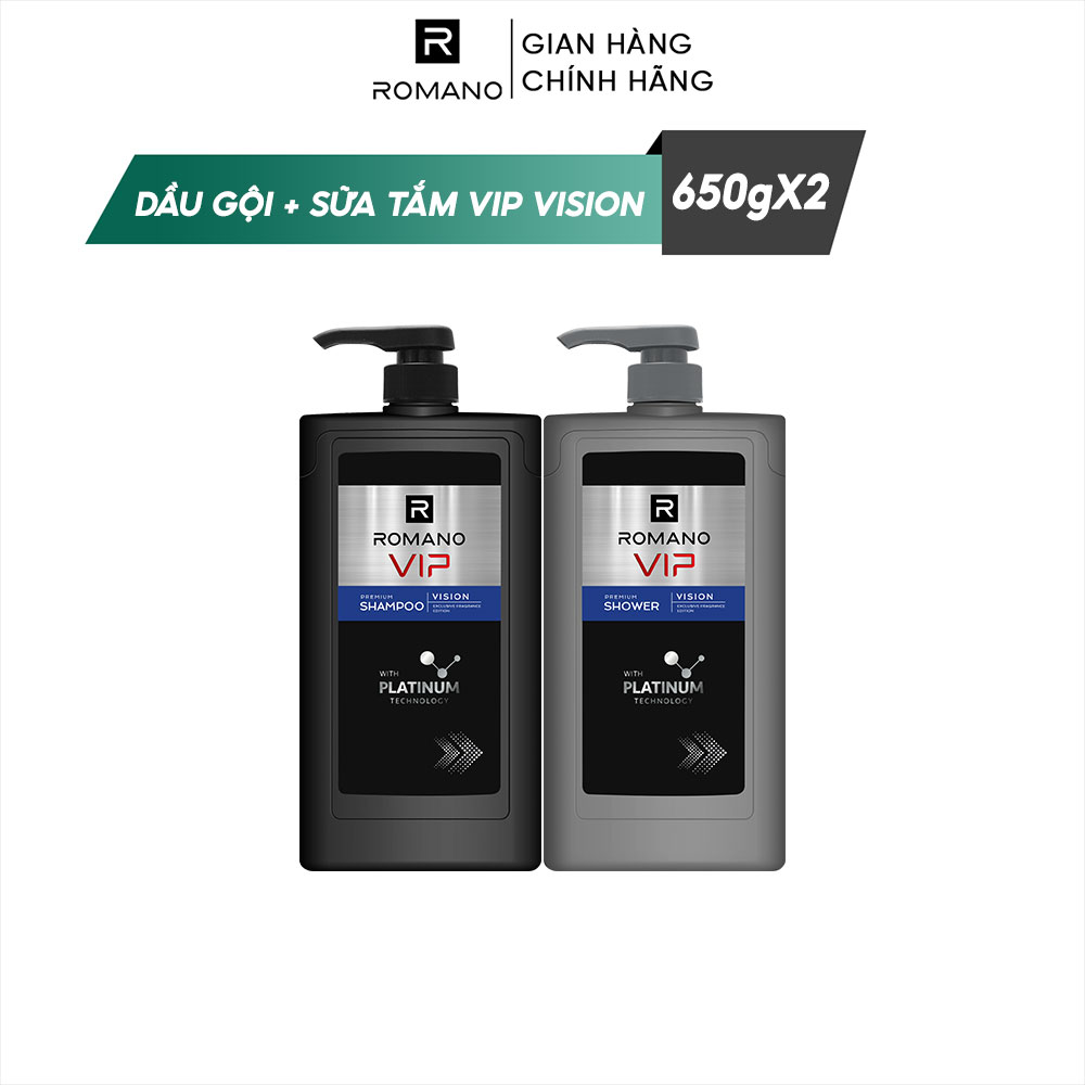 Combo Dầu gội và Sữa tắm cao cấp Romano Vip Vision sang trọng cuốn hút 650g/chai