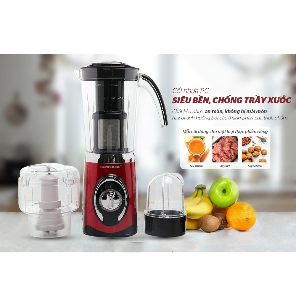 Máy Xay Sinh Tố 3 Cối Sunhouse SHD5322 (1.25L) - Đỏ - Hàng chính hãng