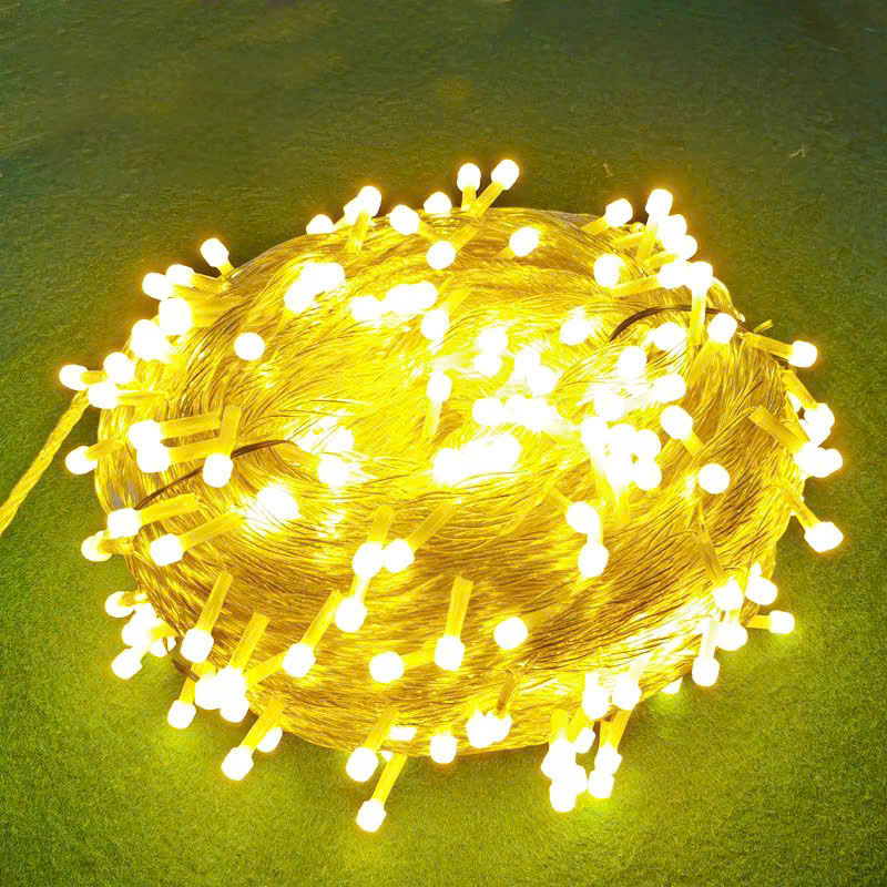 Dây Đèn Dp Sáng Vàng 8 Chế Độ Chớp Dài 80M Bóng Lớn V8 Có Box Điều Chỉnh Và Đầu Nối