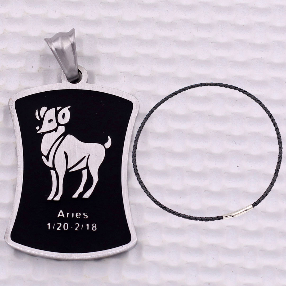 Hình ảnh Mặt dây chuyền cung Bạch Dương - Aries inox kèm vòng cổ dây da đen, Cung hoàng đạo